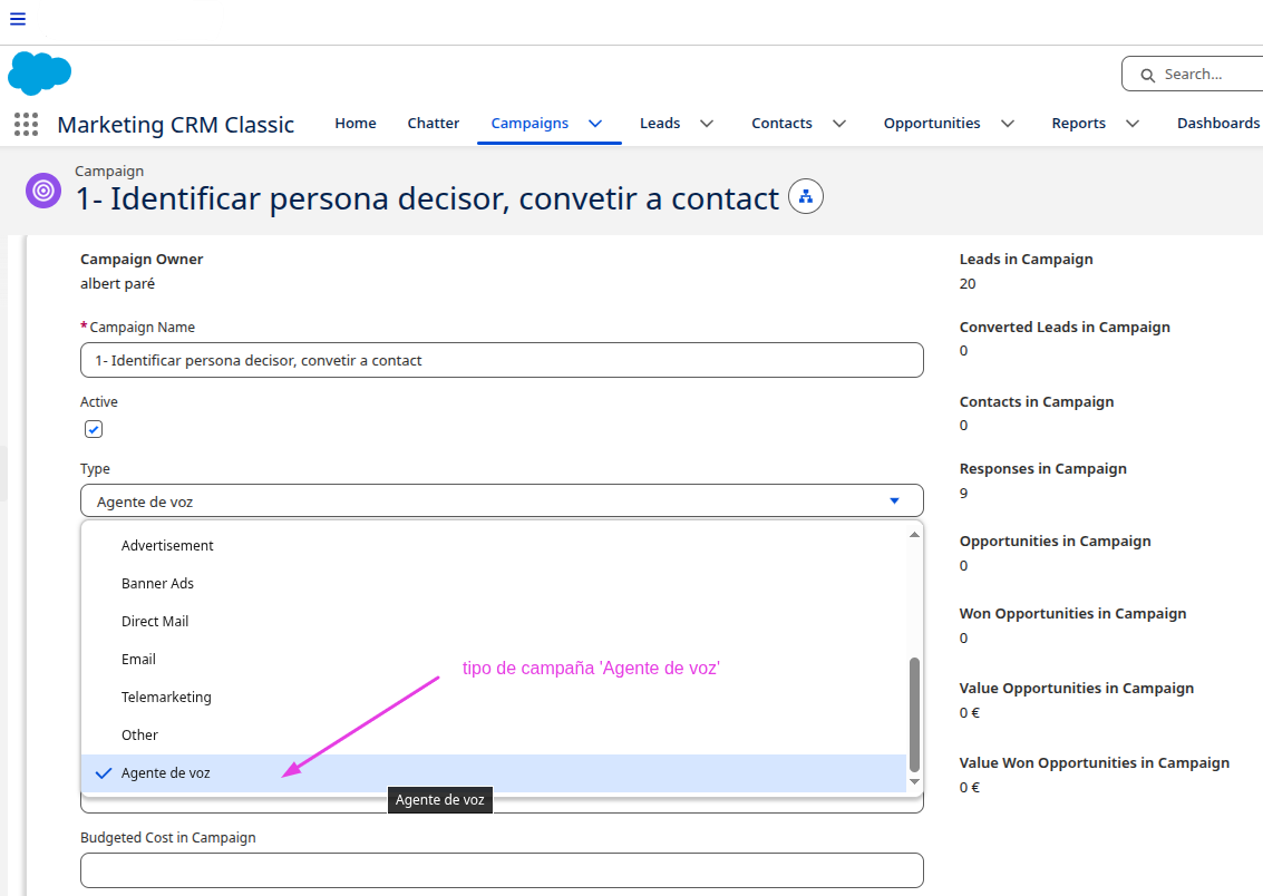 configurar campaña de voz